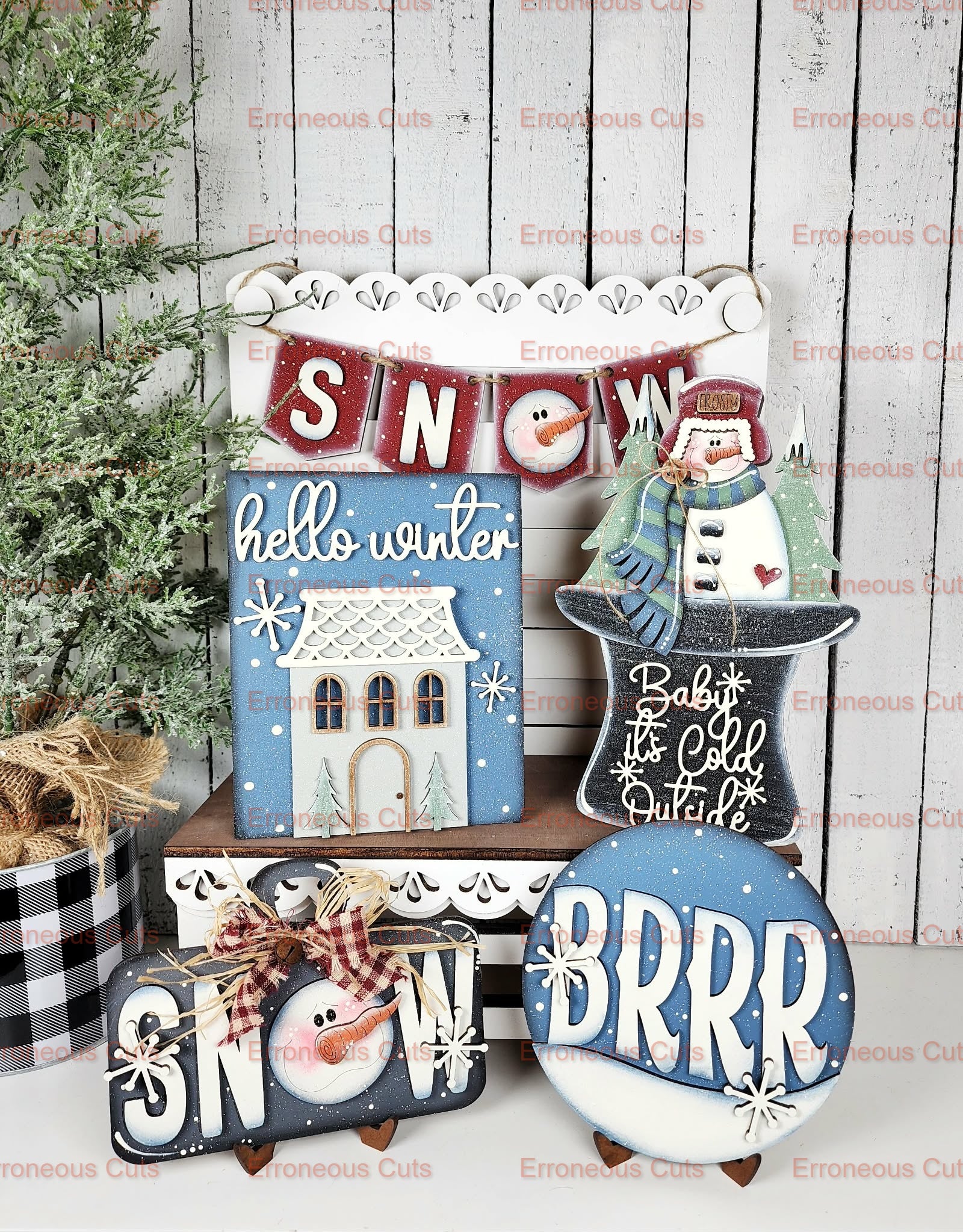 Winter tiered tray set